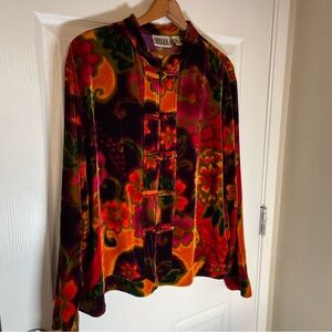 Chico's Design Silk/Rayon Multicolor Velvet Blouse - Kimono Style - Flower Power